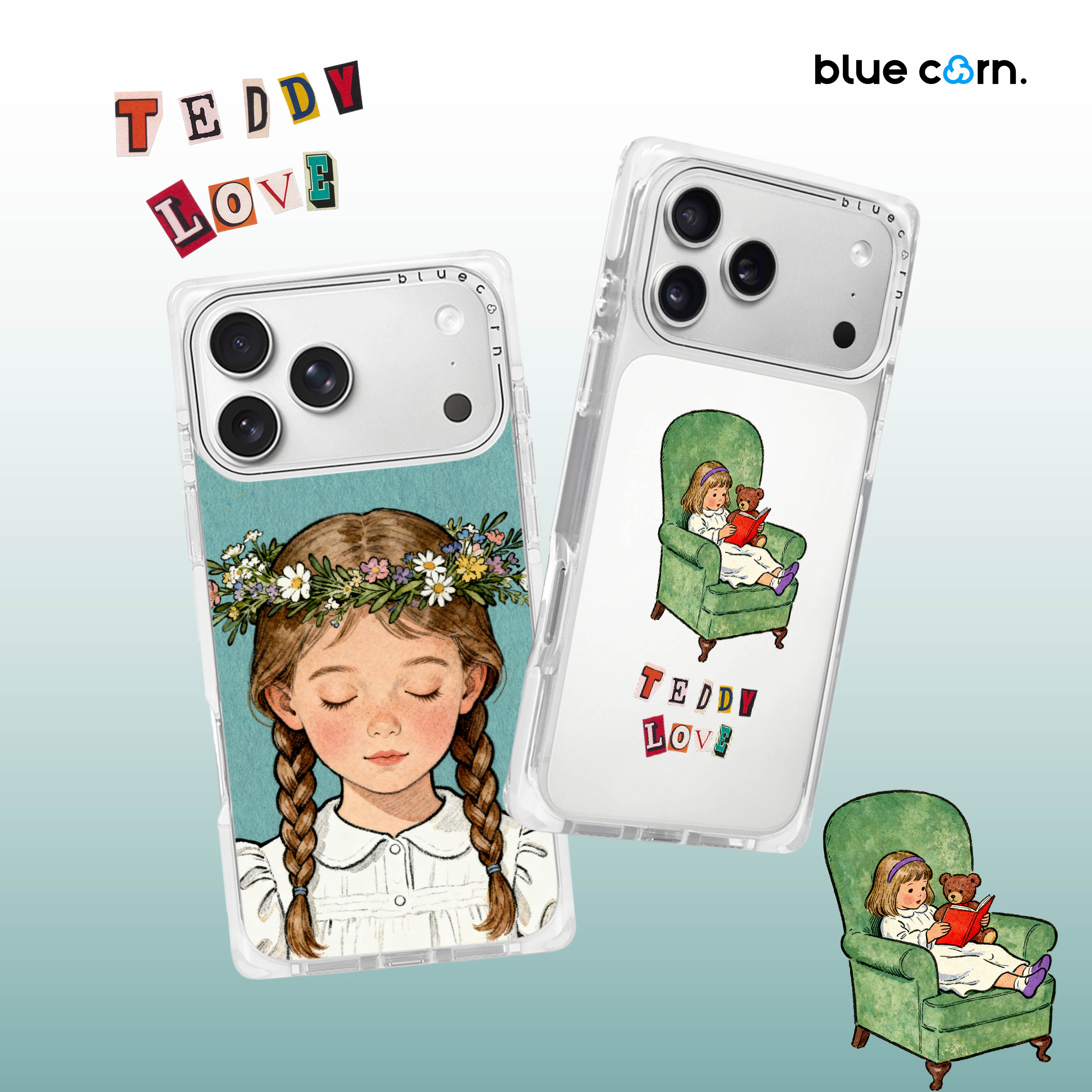 【张醒醒专属】蓝色苞米花环少女看书泰迪适用iPhone17/16/PM手机壳