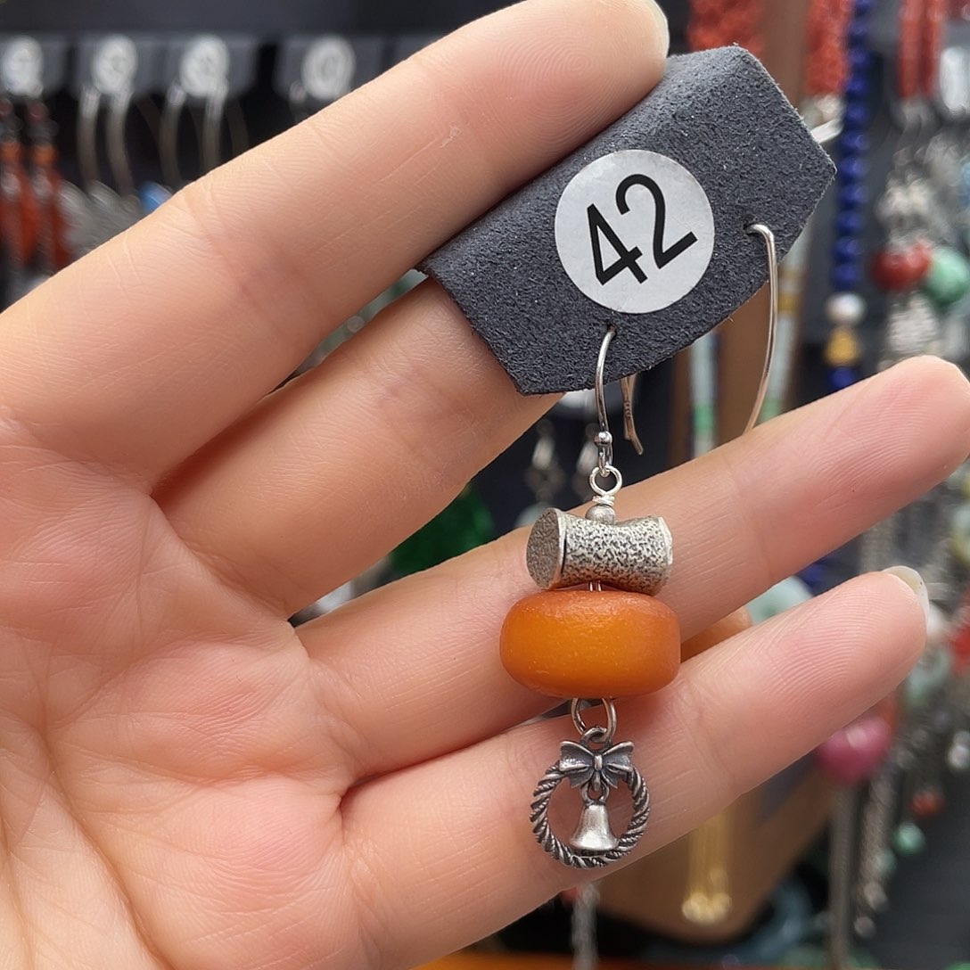 琥珀耳饰银S925镶嵌阿*397fghhgg