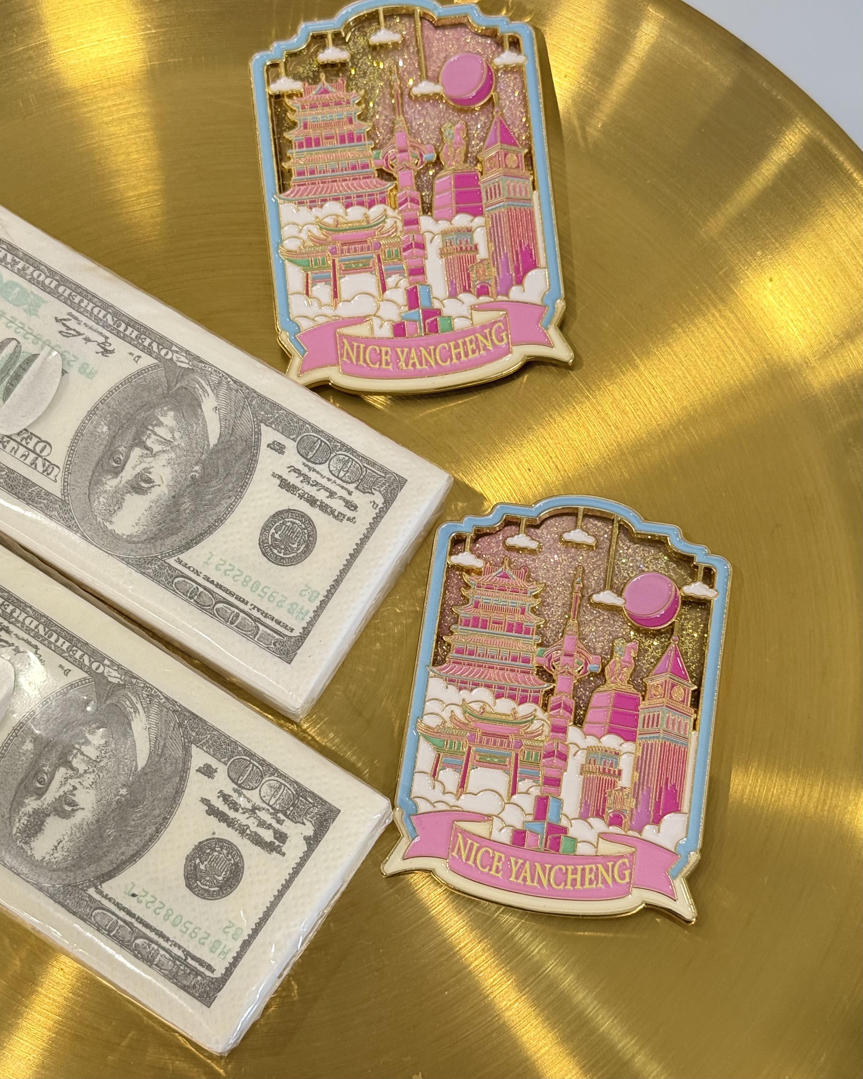 创意流沙金属冰箱贴盐城特色磁吸浮雕流沙冰箱贴城市磁贴旅游地标