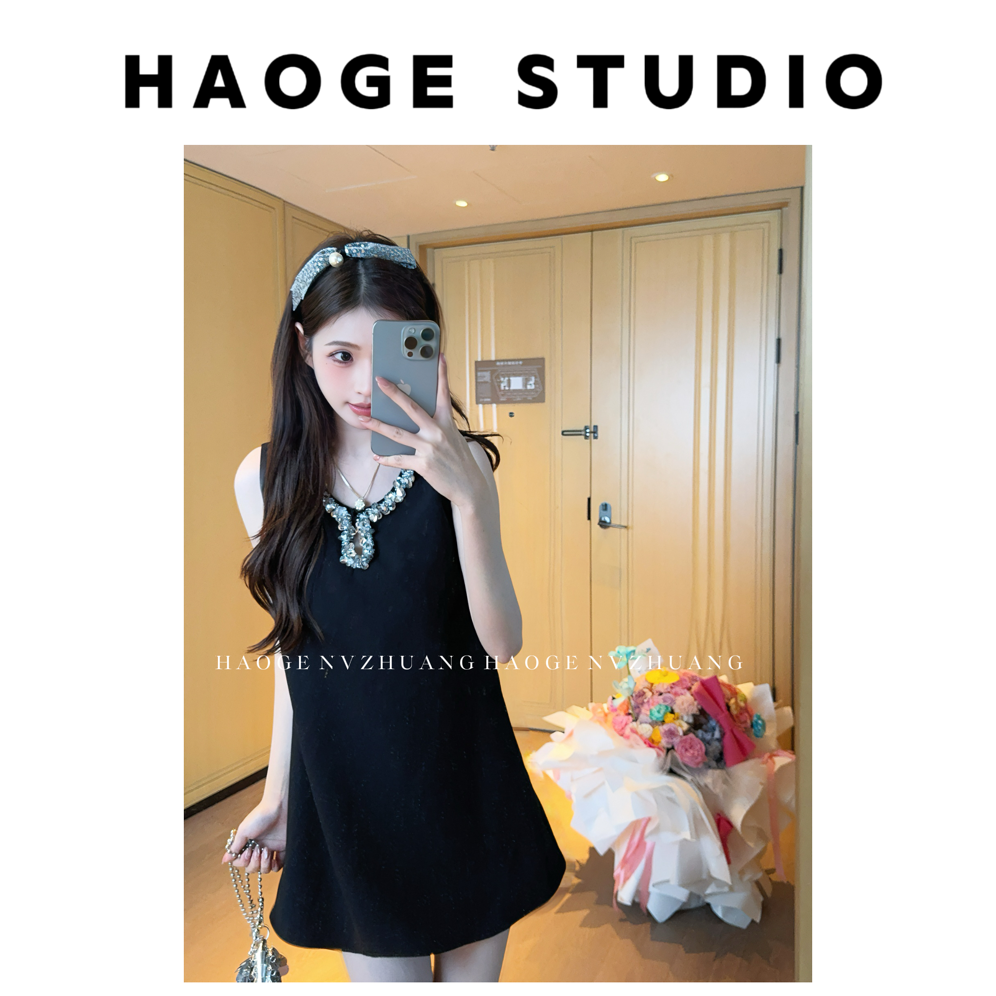 初·Chu●罗曼蒂克HGX5LYQ1993A连衣裙预（不含胸针）黑色气质裙子