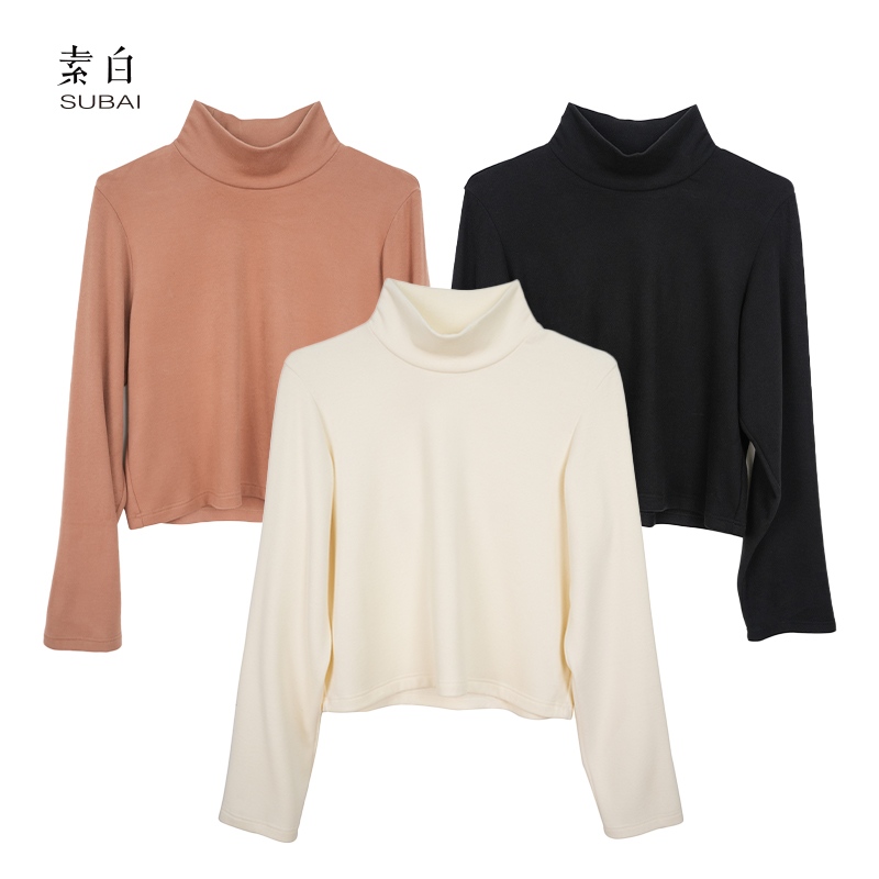 素白半高领修身【绒儿】Y02088短款百搭显瘦简约长袖针织打底衫