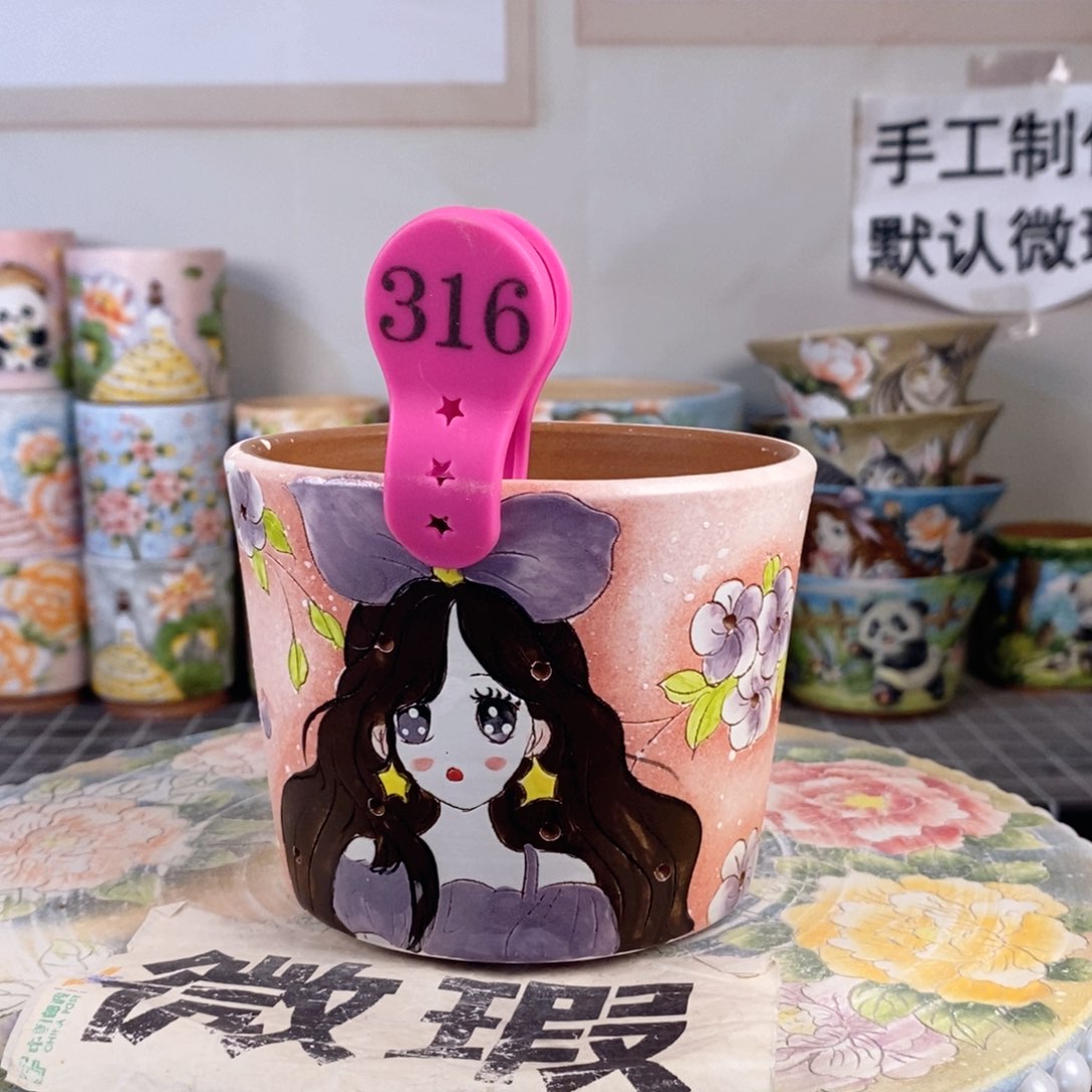 紫砂花盆红陶手绘花盆