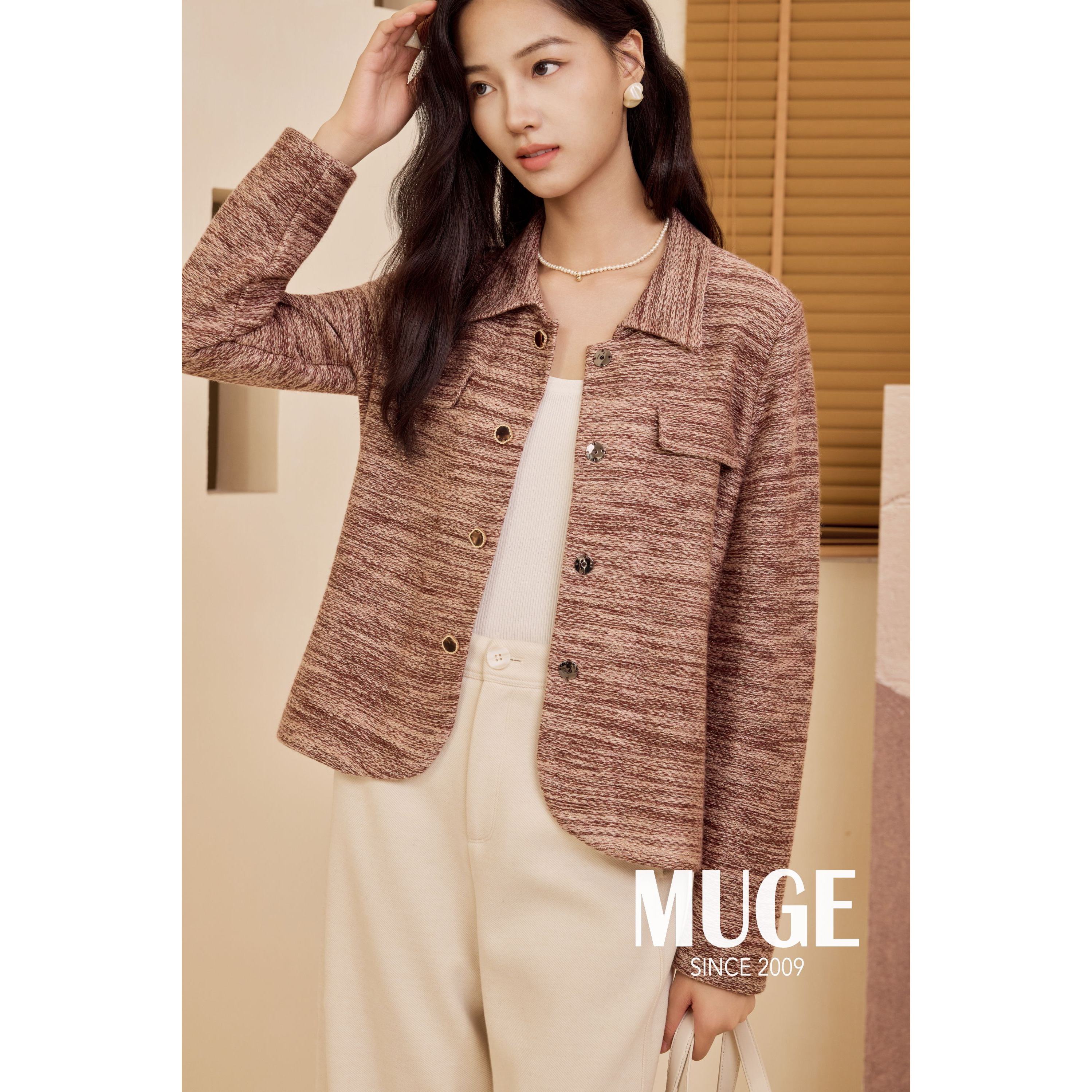慕歌MUGE/ 商务通勤秋季冬长袖短外套气质秋冬毛呢时尚