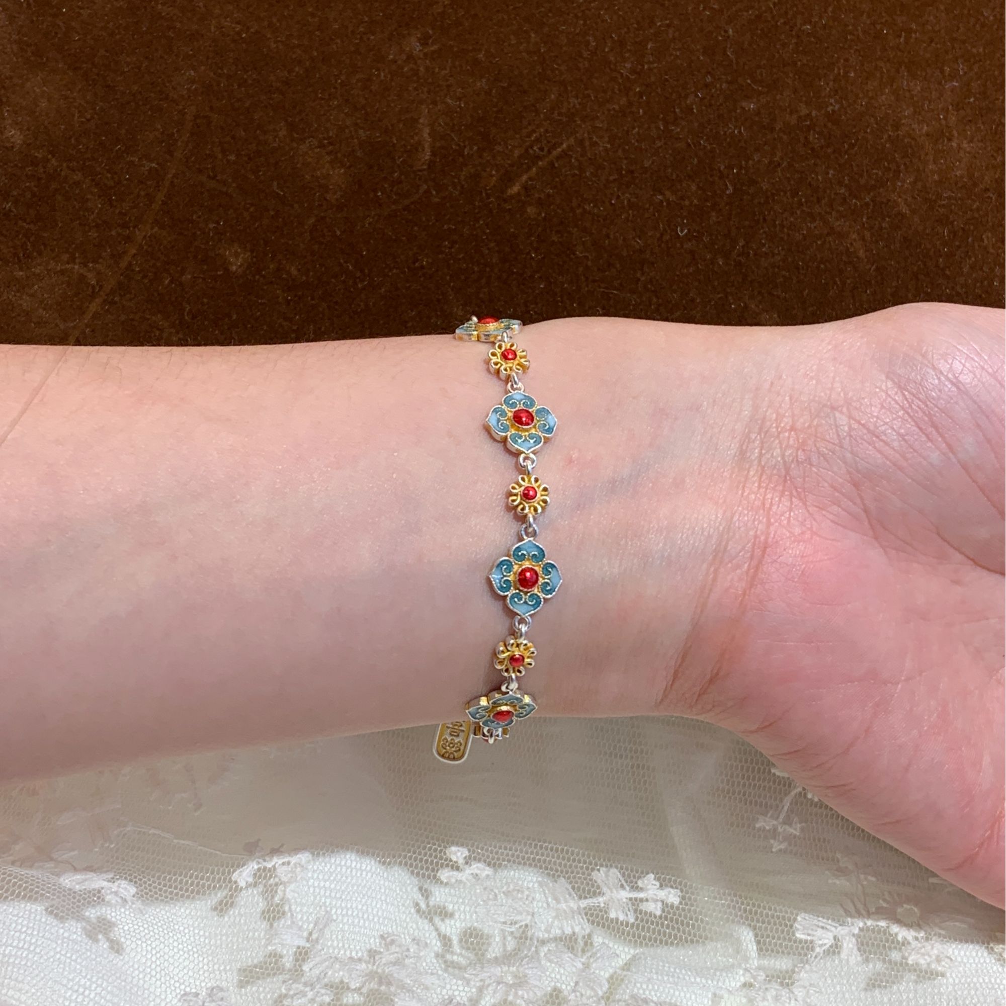 足银珐琅手链 燕归yangui“兰月宫”足银999.9宫廷风珐琅手链