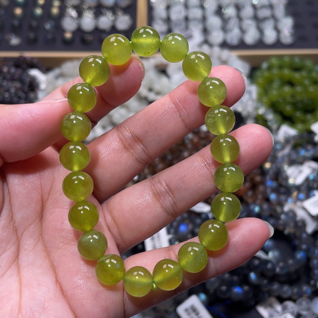 岫玉手链未镶嵌岫玉青提手链9mm