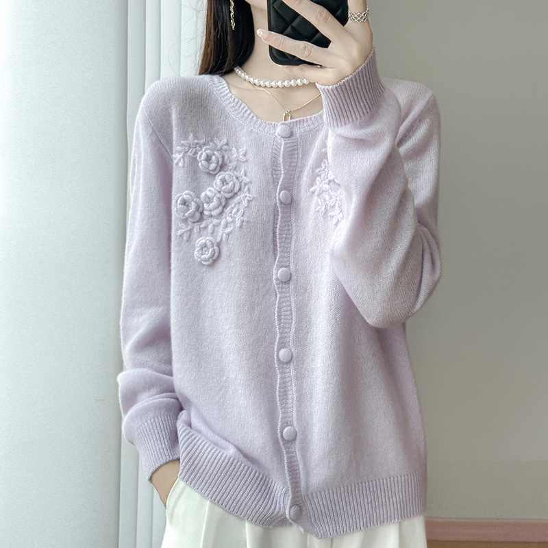 高级感拉满植物花卉秋季圆领衫秋冬立体提花厚款百搭针织宽松上衣