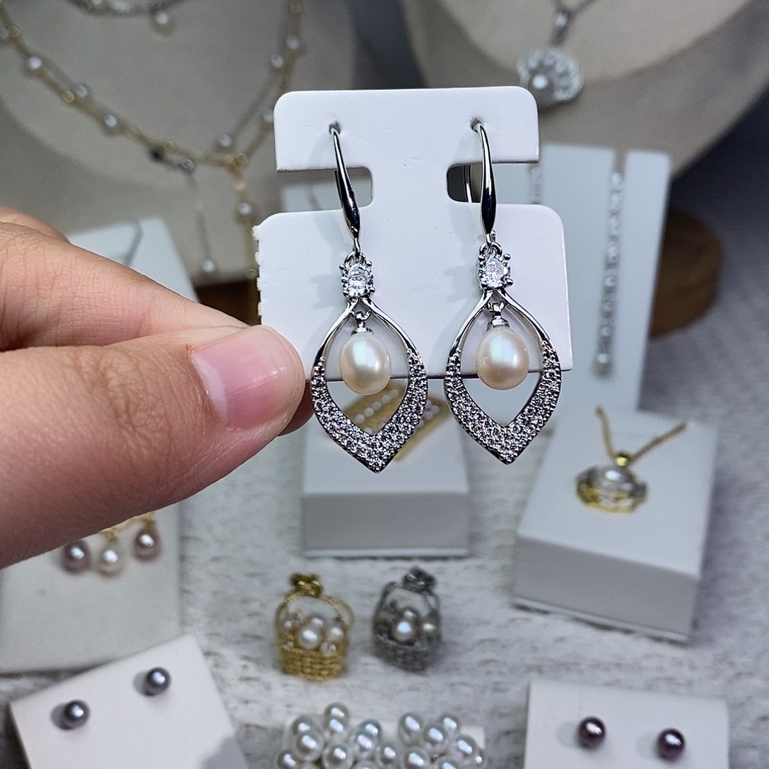 淡水珍珠耳饰银S925镶嵌