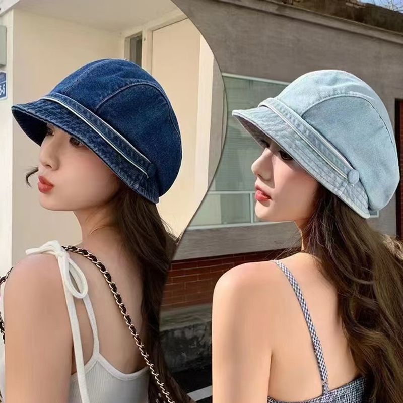东大门同款复古牛仔鸭舌堆堆帽春夏出街百搭贝雷帽女显脸小画家帽