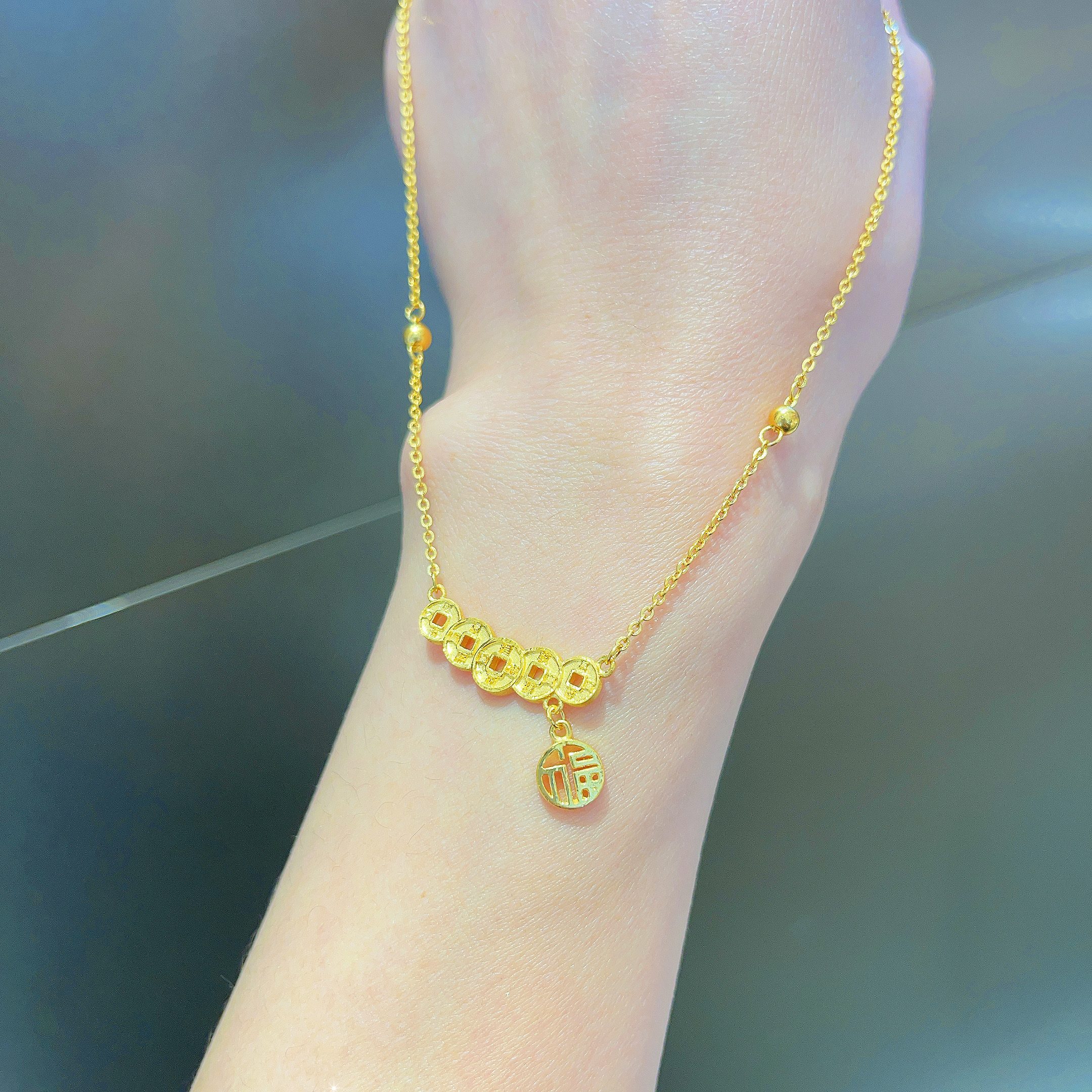 足金999五帝钱币福牌滴流项链黄金套链时尚百搭足金套链B031