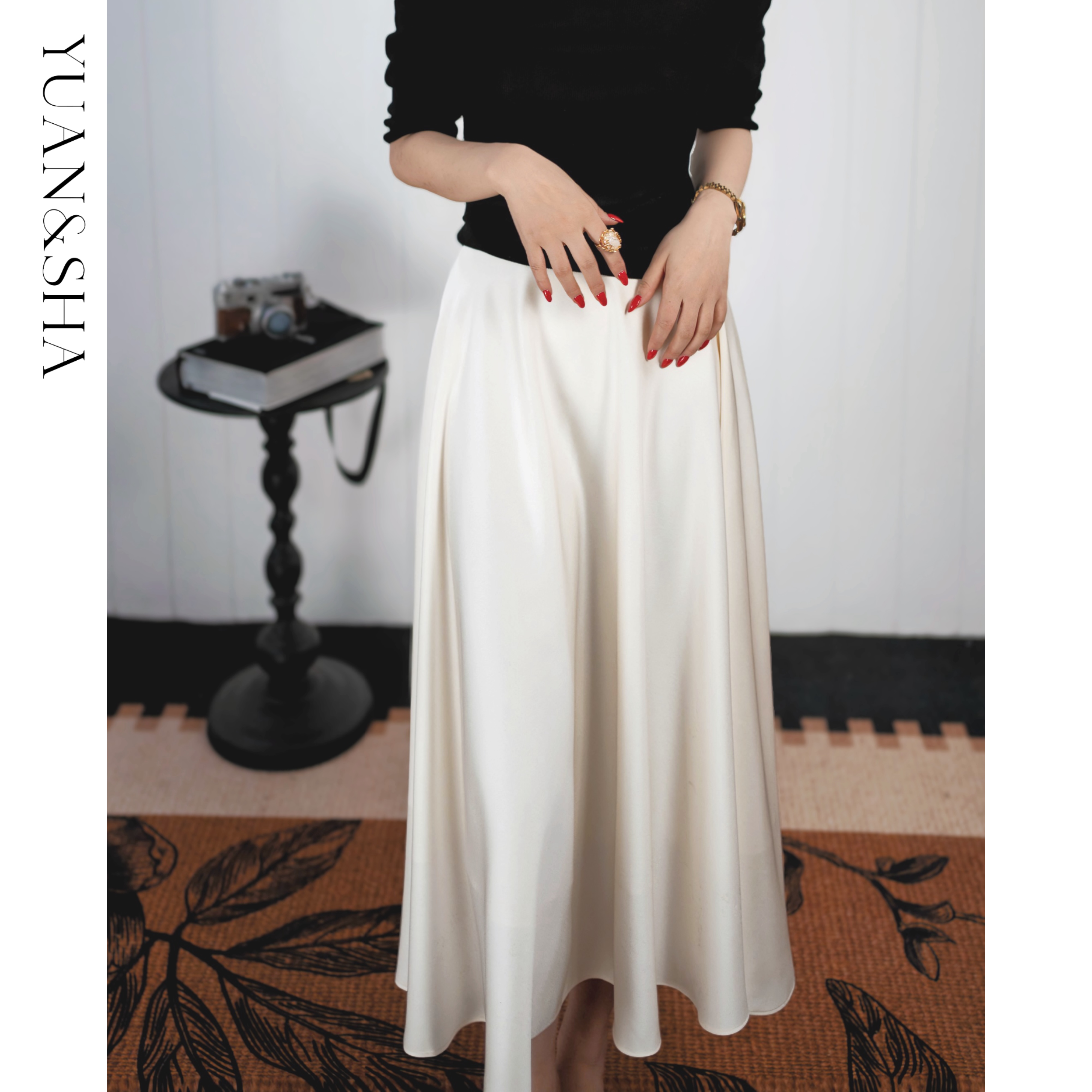 元沙【罗马假日】夏季赫本风中长款过膝半身伞裙轻奢气质半身裙