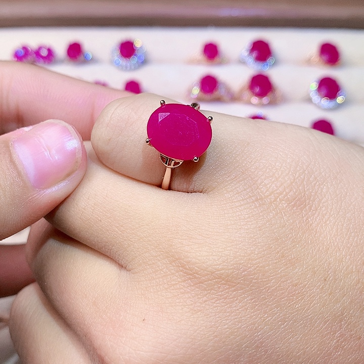 红宝石戒指银S925镶嵌