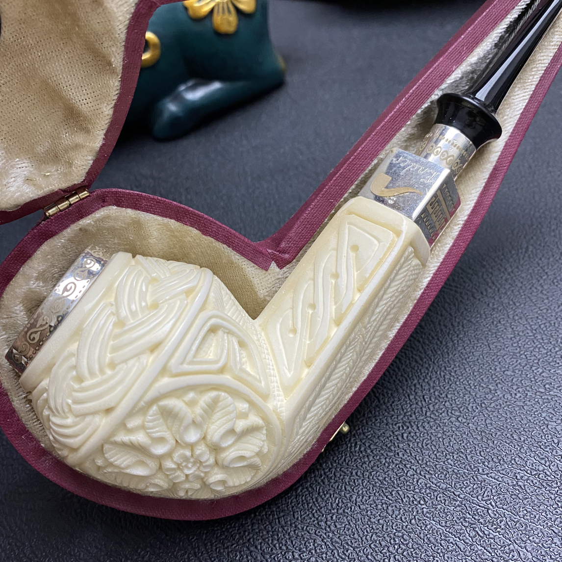 土耳其恩德海泡石三银花蓝牛头20*52