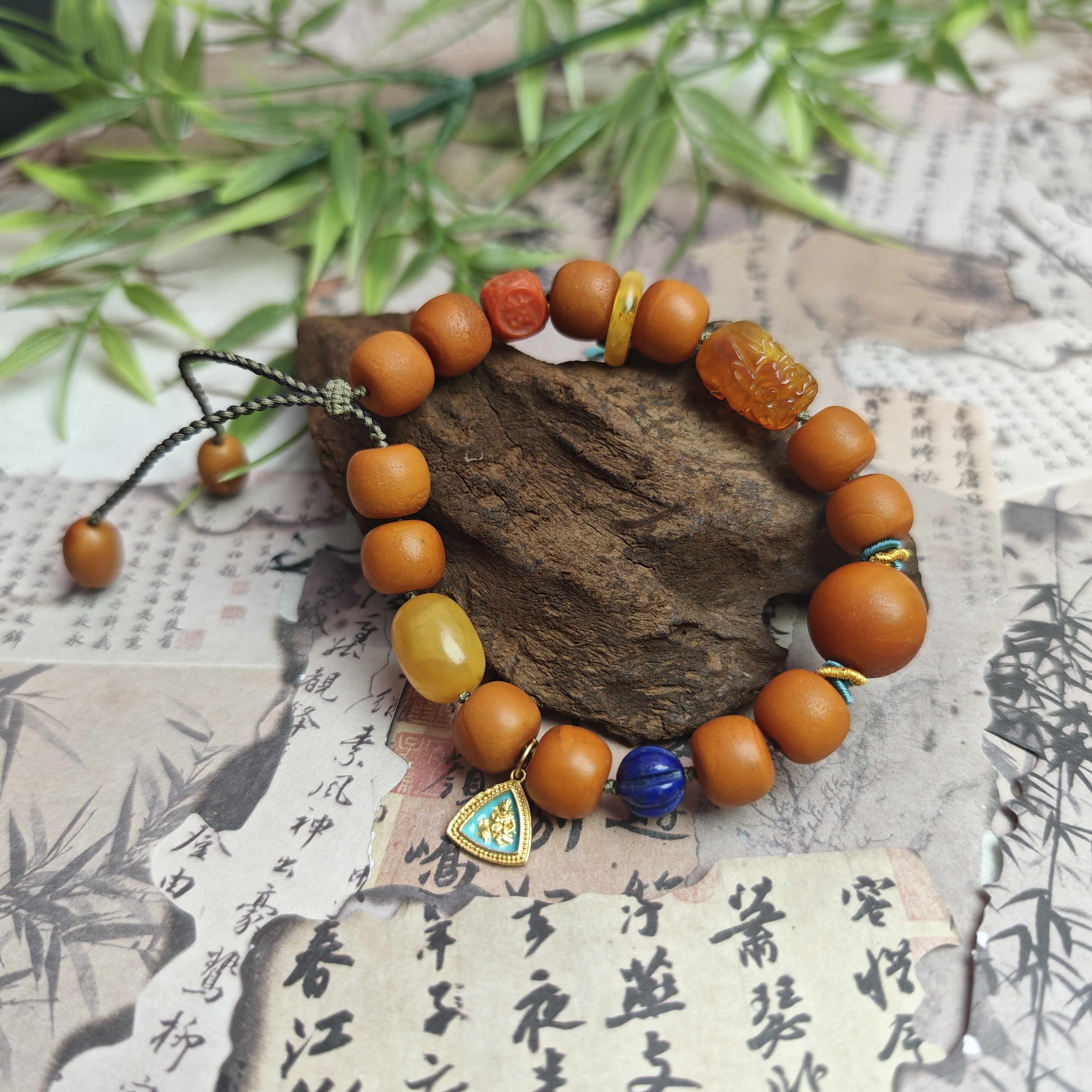 【蜜语】主珠卡14+橘皮圆珠抽绳单圈手串（多样性发其一）