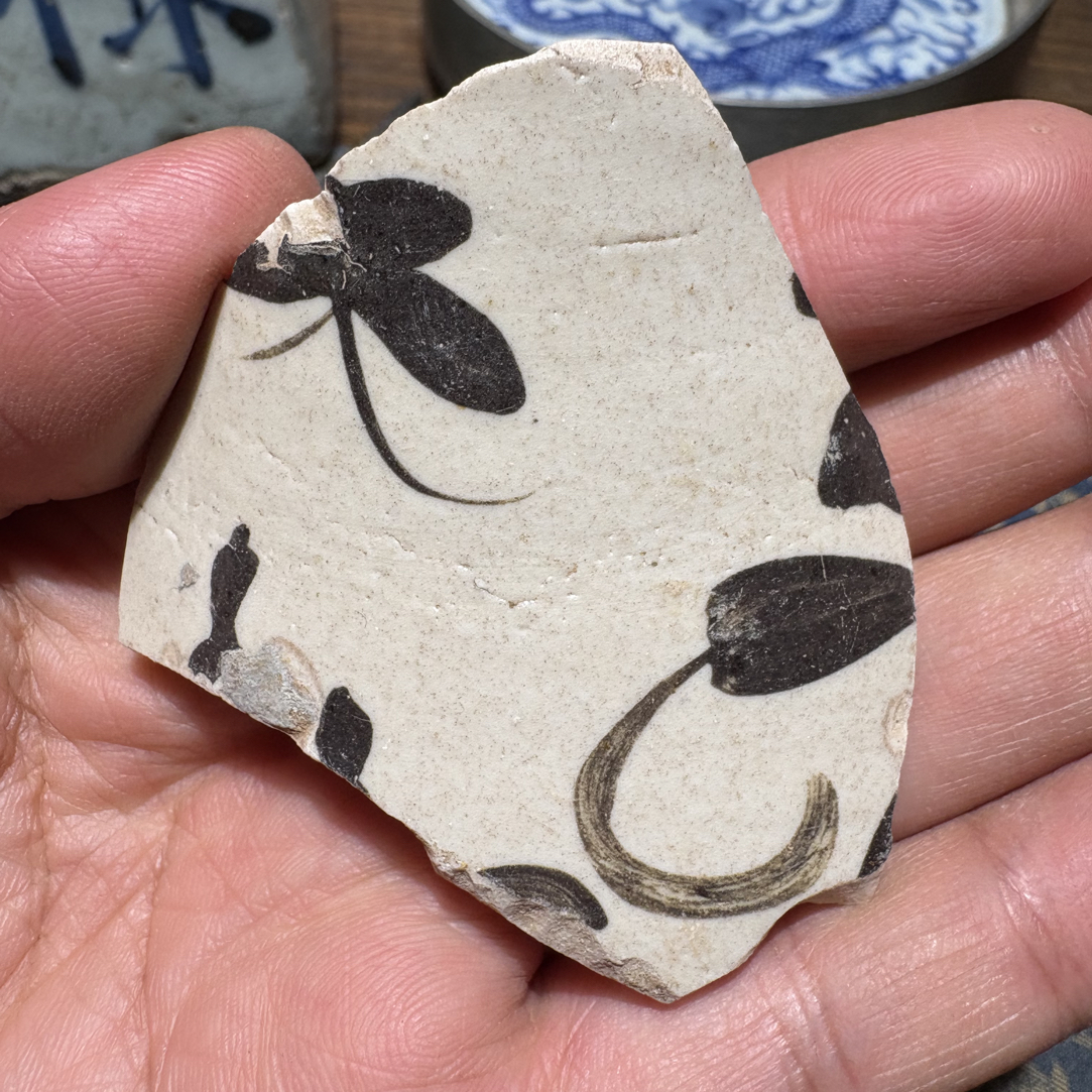 S吉州窑黑彩蝴蝶纹瓷片标本学习收藏顺丰包邮