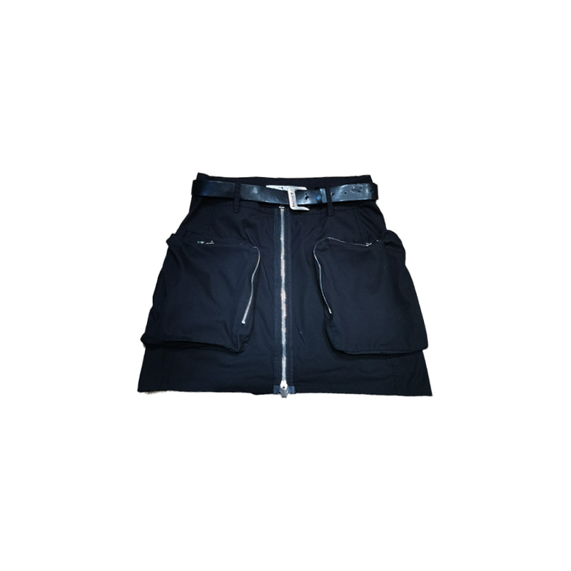 南油小众设计师新品腰带双拉链半身短裙