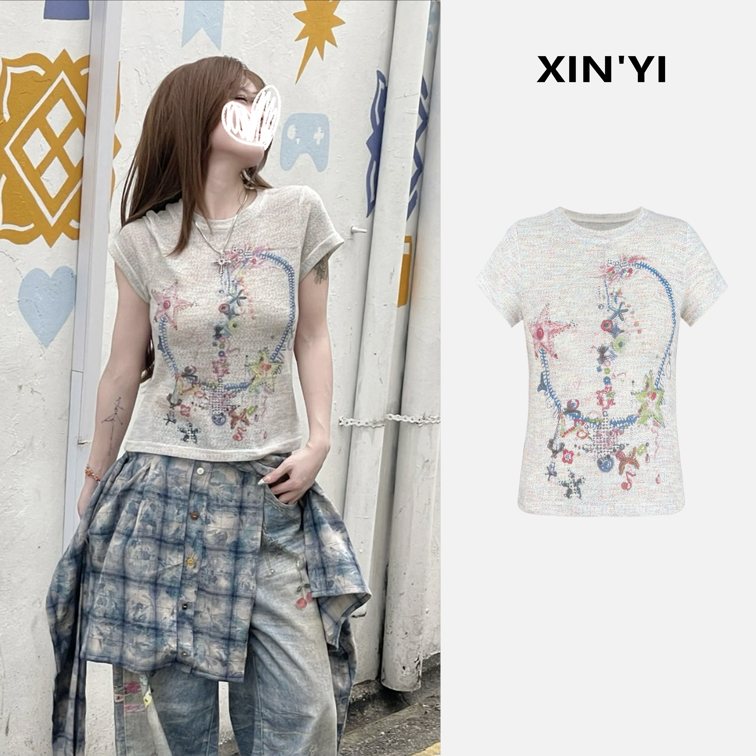 【夏日甜心】春夏新款涂鸦设计时尚T恤上衣 8603#