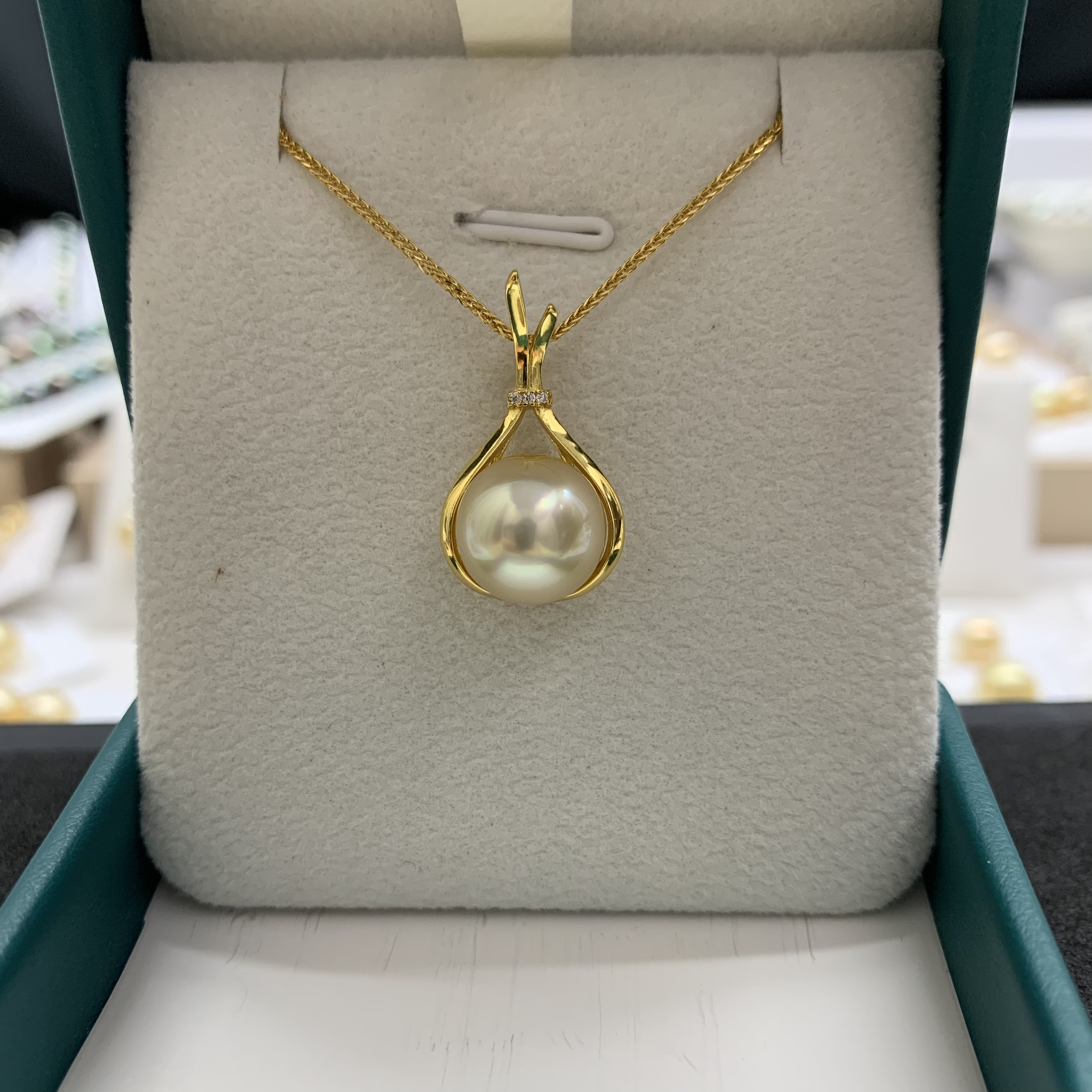 天然海水金珠吊坠10-11mm925银南洋金珠吊坠