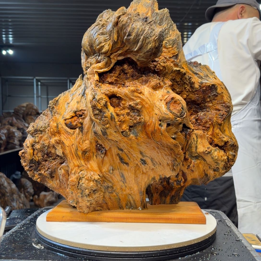 李***凰木王一刀琥珀木摆件93