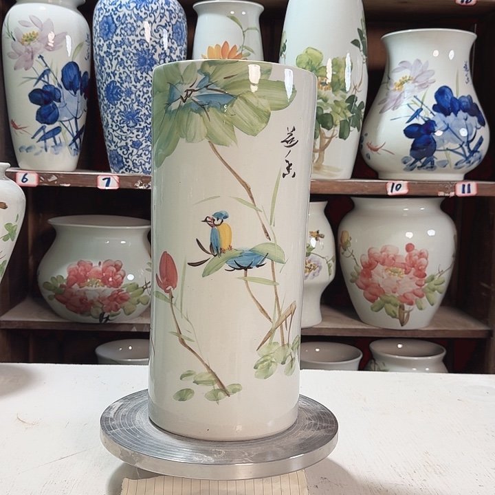 瓶直筒荷花鸟高33 新款新款陶瓷