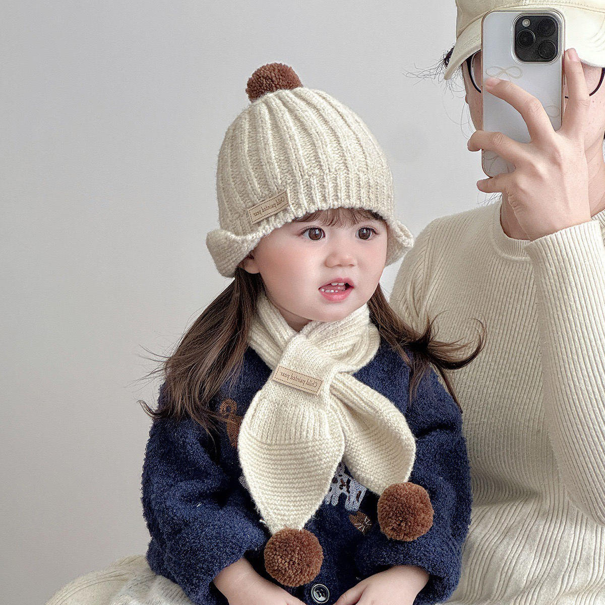 宝宝帽子冬天毛线帽围巾套装韩版洋气针织护耳帽加厚保暖防风帽潮