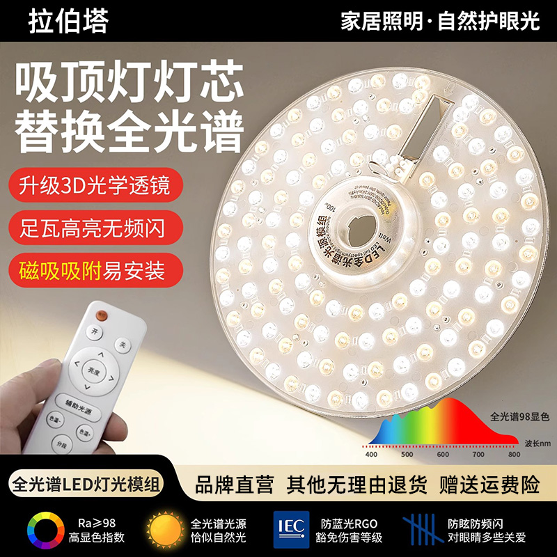 全光谱护眼led吸顶灯灯芯替换磁吸节能灯条灯盘灯管客厅改造灯板