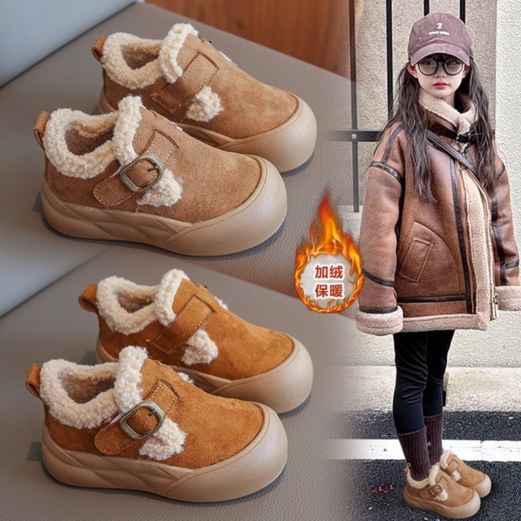 女童棉鞋2025冬季新款儿童雪地靴男童二棉鞋保暖加绒加棉勃肯鞋潮