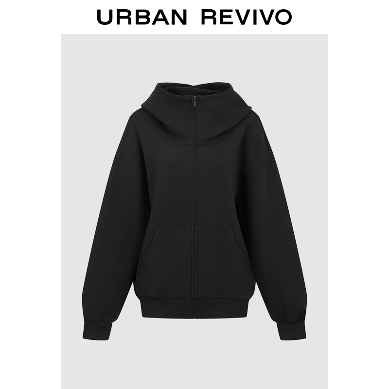 UR2025冬季新款女装休闲简约纯色拉链连帽外套UYY150112