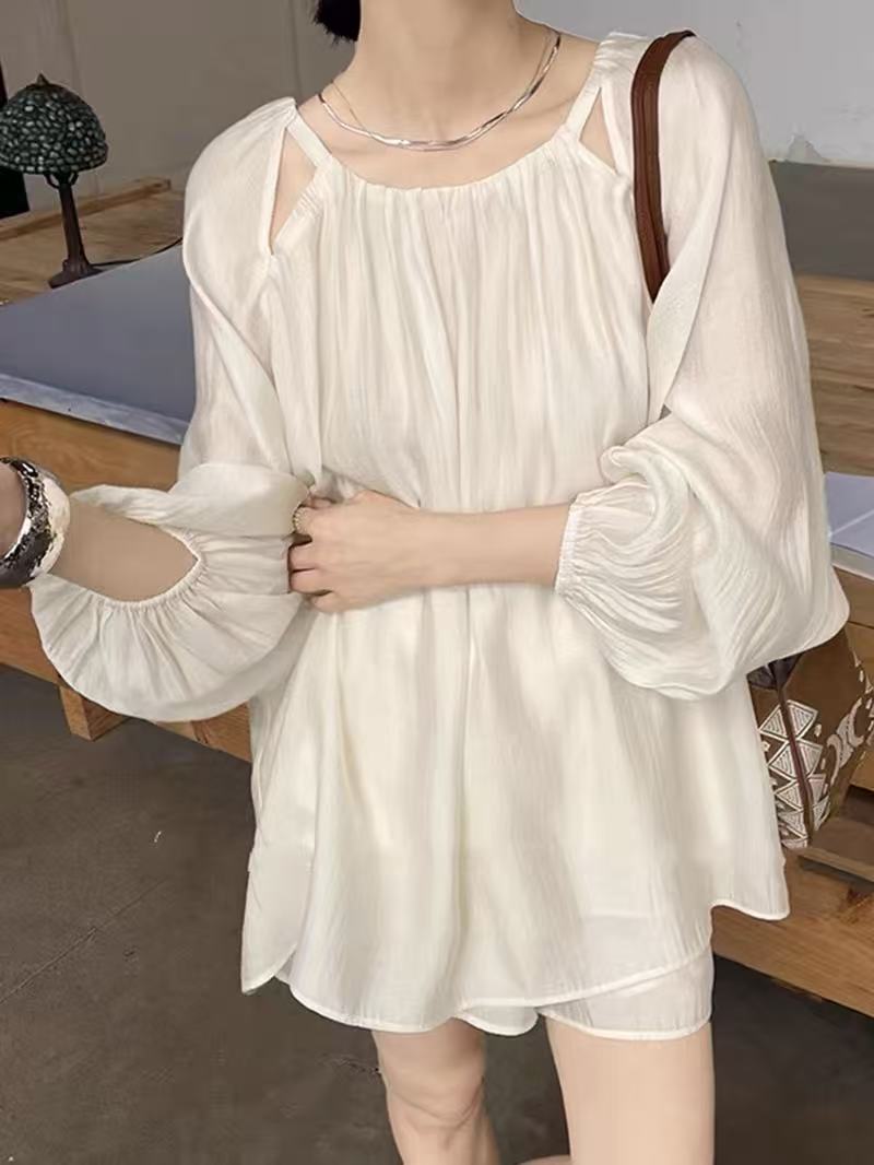 601-800时尚套装显瘦法式短裤小众薄款气质长袖