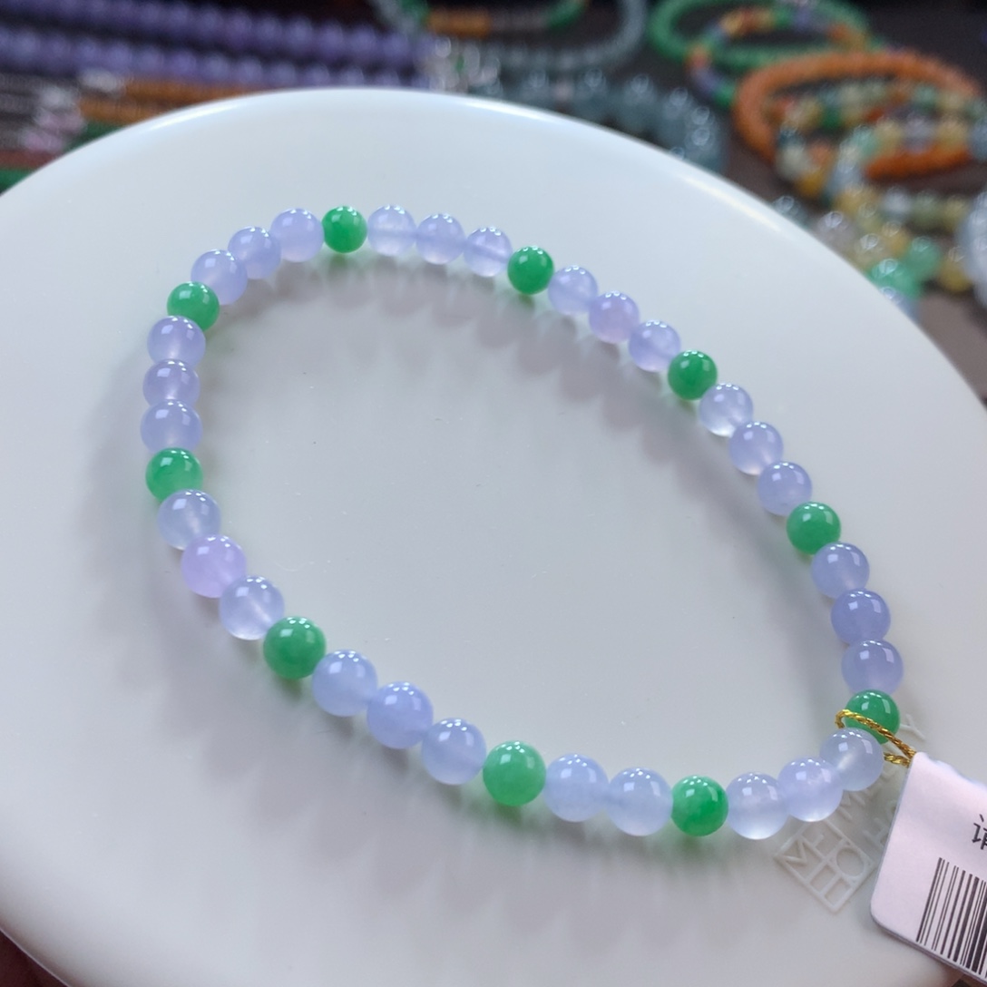 未镶嵌手链翡翠精品冰粉紫手串卡5 实力白绳穿