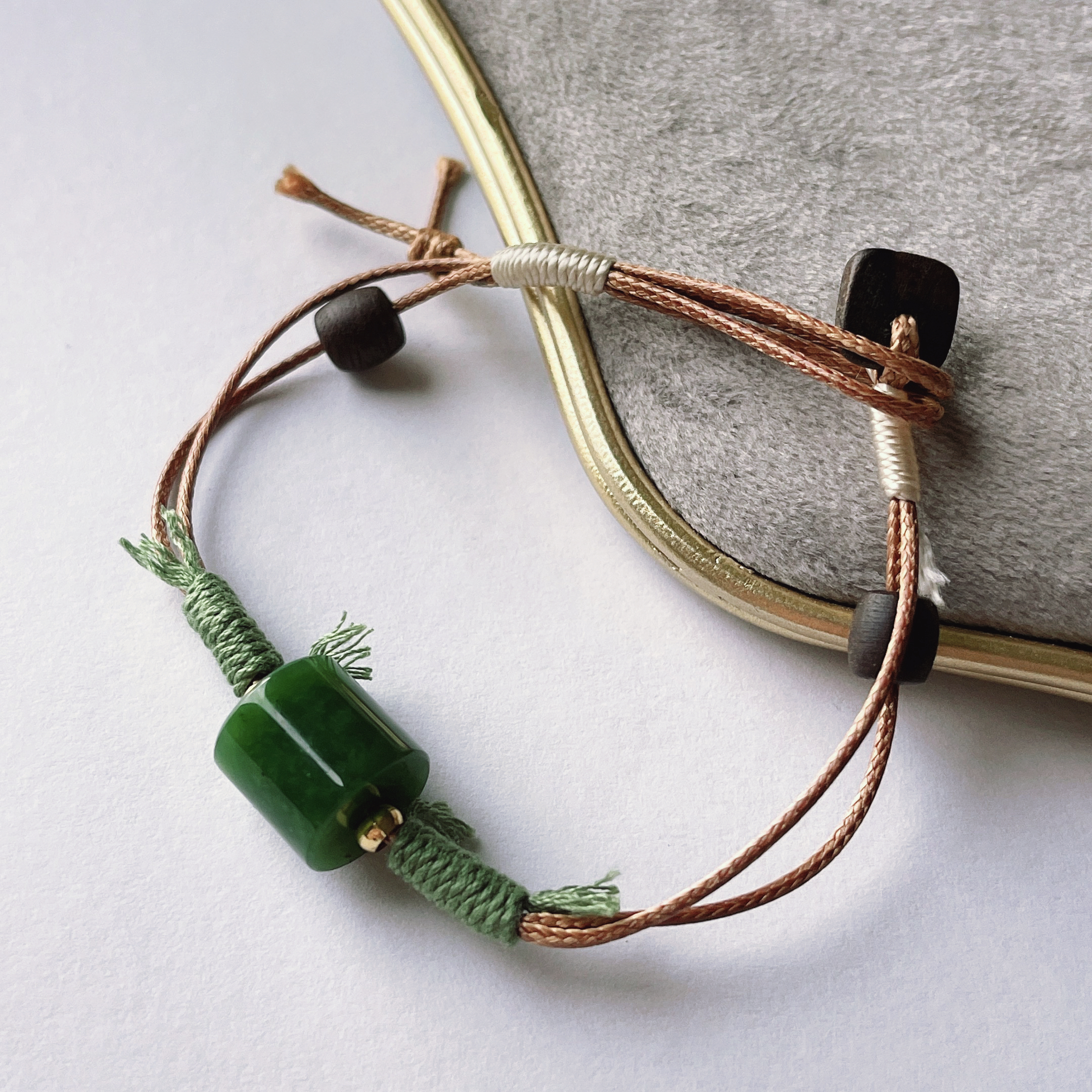 晶雁和田玉碧玉手工编绳手链气质时尚可爱情侣复古编织民族风清新