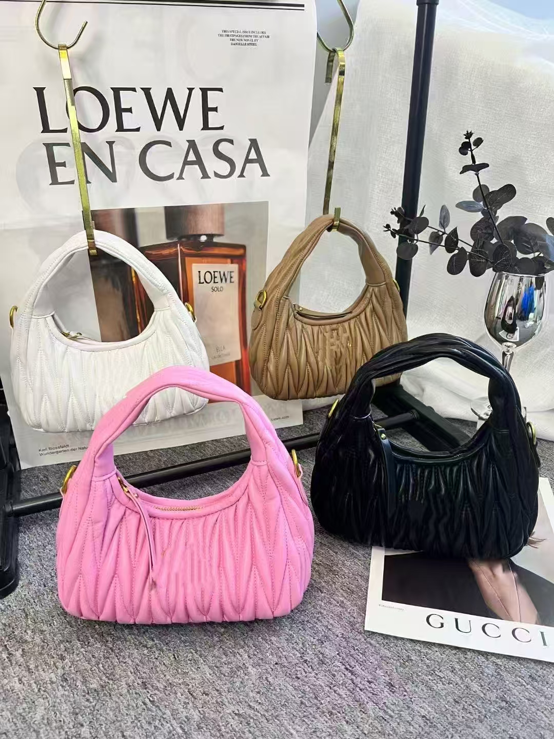 【A693】妹妹家25新款百搭爆款褶皱皮麦穗纹手拎月牙包  女包