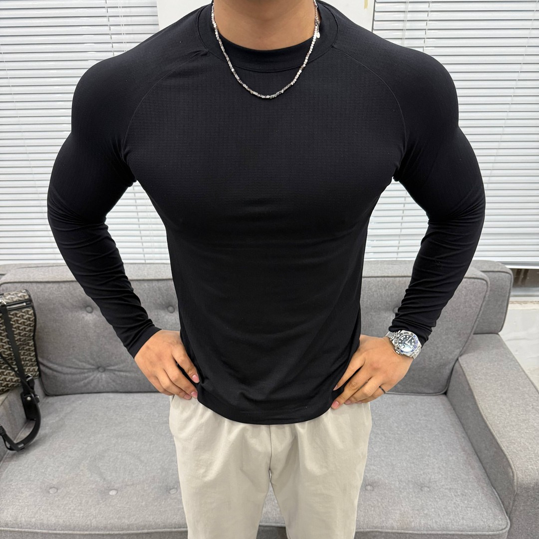 美式休闲无缝提花运动长袖男士修身透气t恤速干高弹健身训练上衣