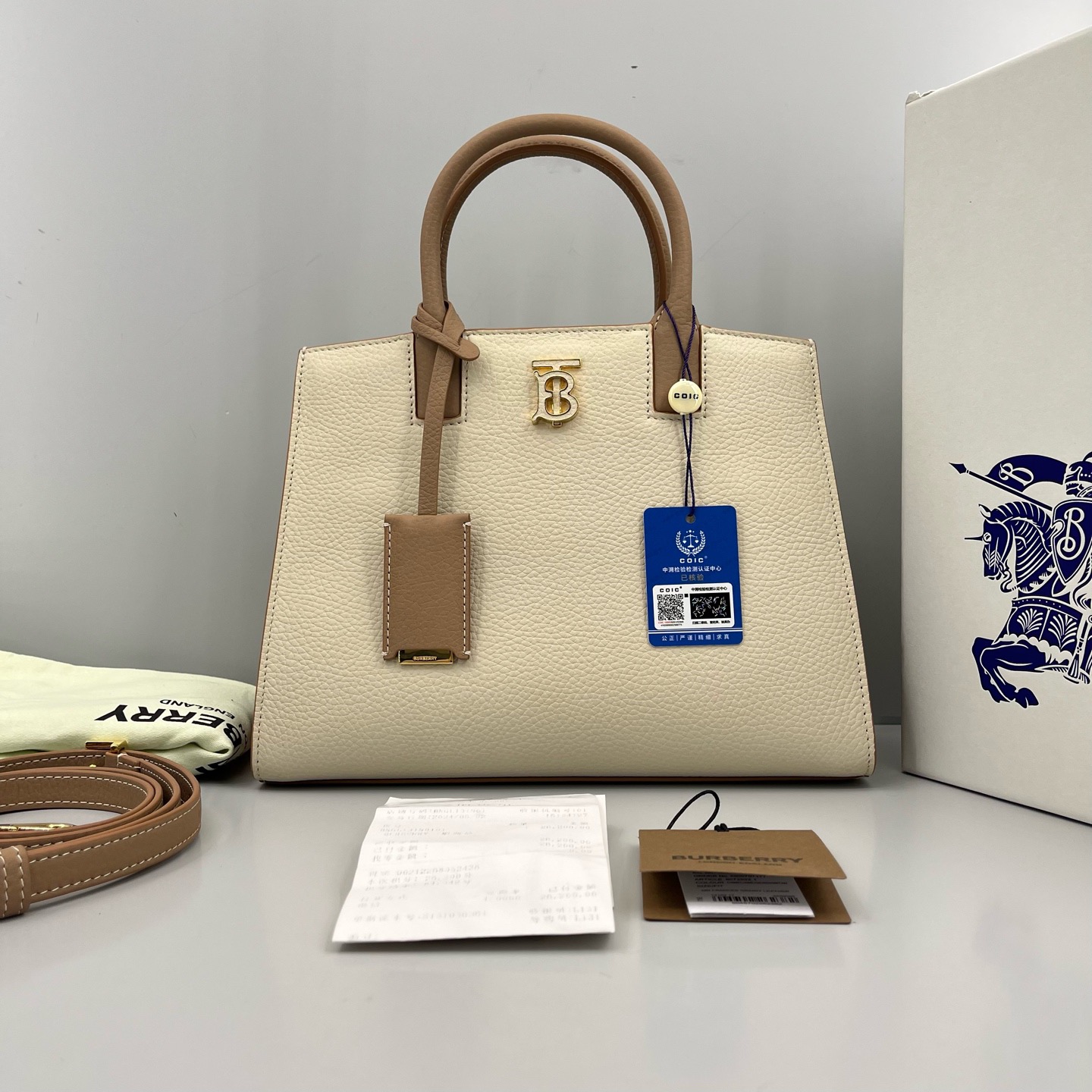 99新 BURBERRY/博柏利 优选/Frances白拼棕手提包闲置23年/27x20