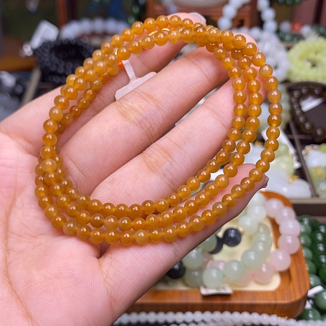和田玉未镶嵌颈饰糖玉米珠链4mm