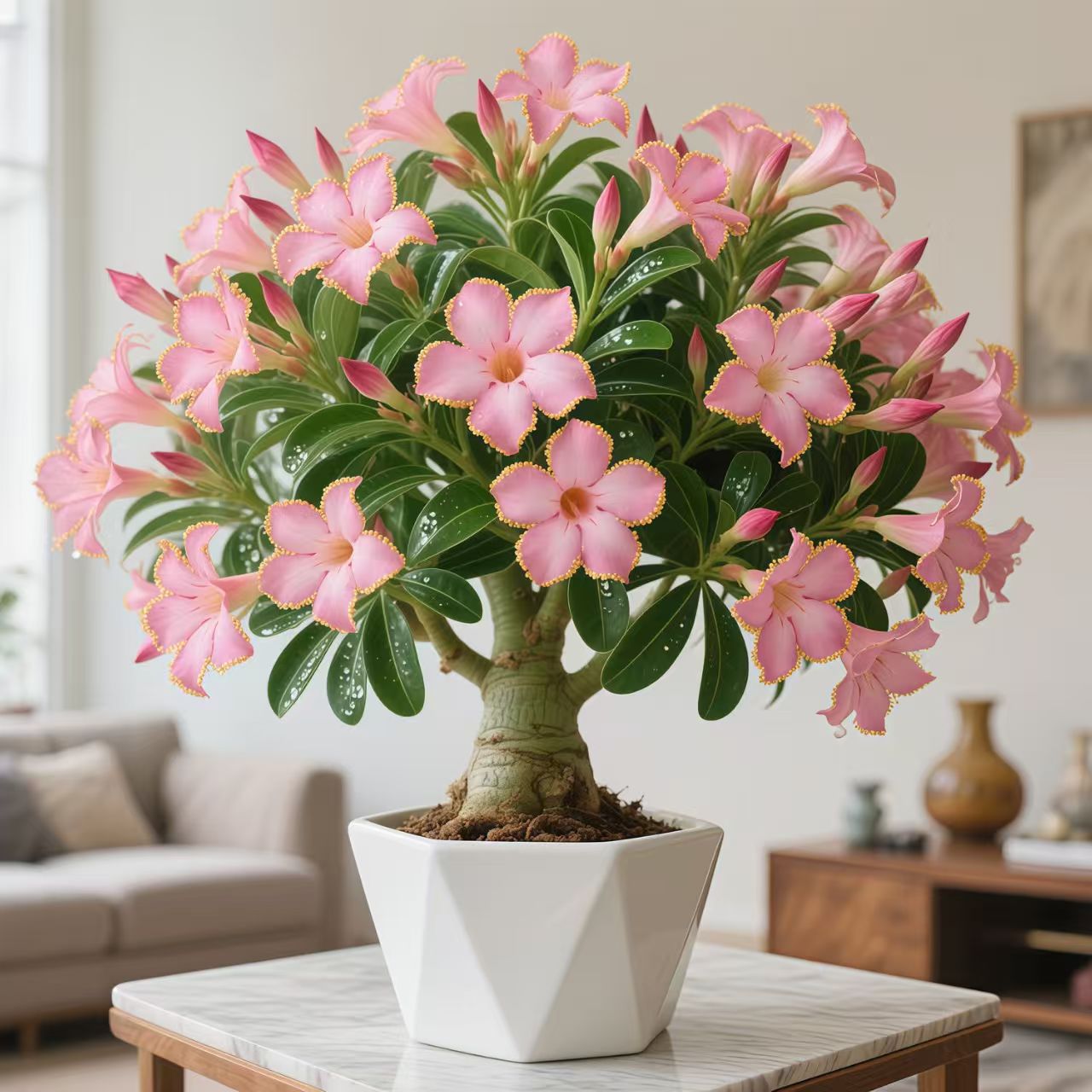 沙漠玫瑰办公室家庭室内桌面植物盆栽重瓣百合虎刺梅盆景