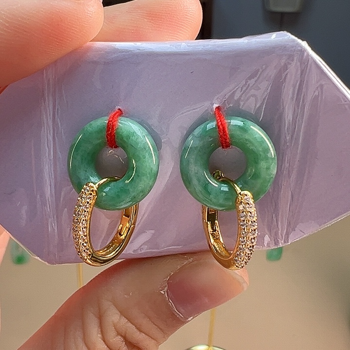 翡翠耳饰银S925镶嵌耳饰