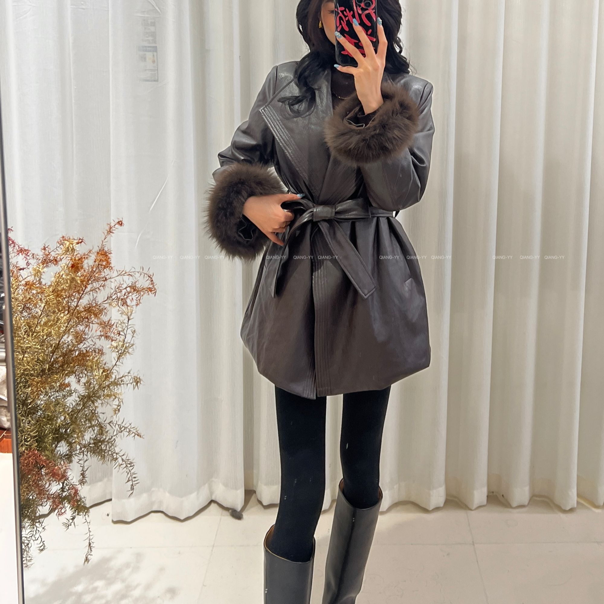 袖子狐狸毛大翻领中长款短款皮衣羽绒服时尚厚款180