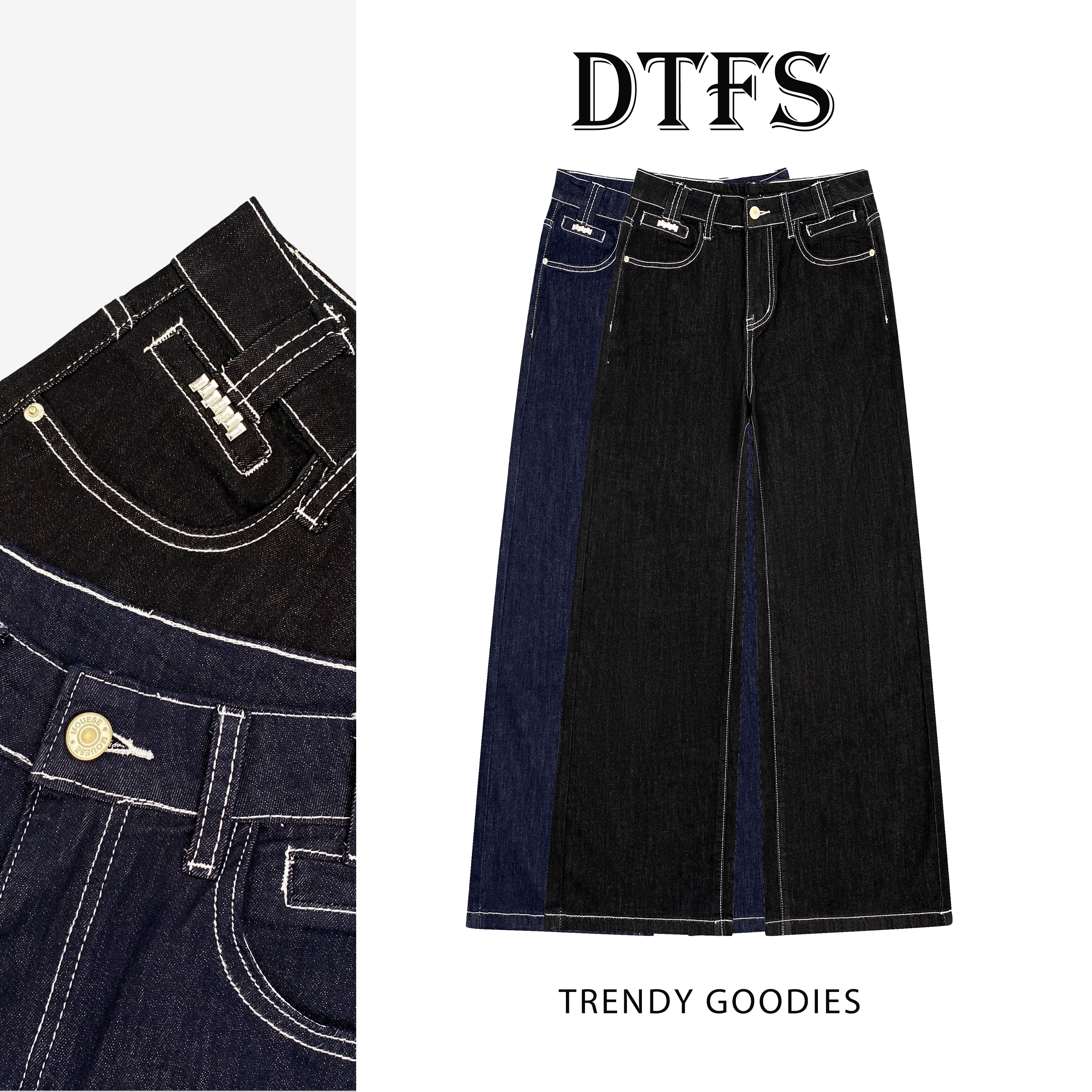 【大婷】高腰明线阔腿牛仔裤女夏宽松显瘦垂感休闲百搭直筒裤16119