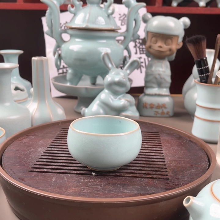 原矿汝瓷玛瑙哦入釉罗汉杯