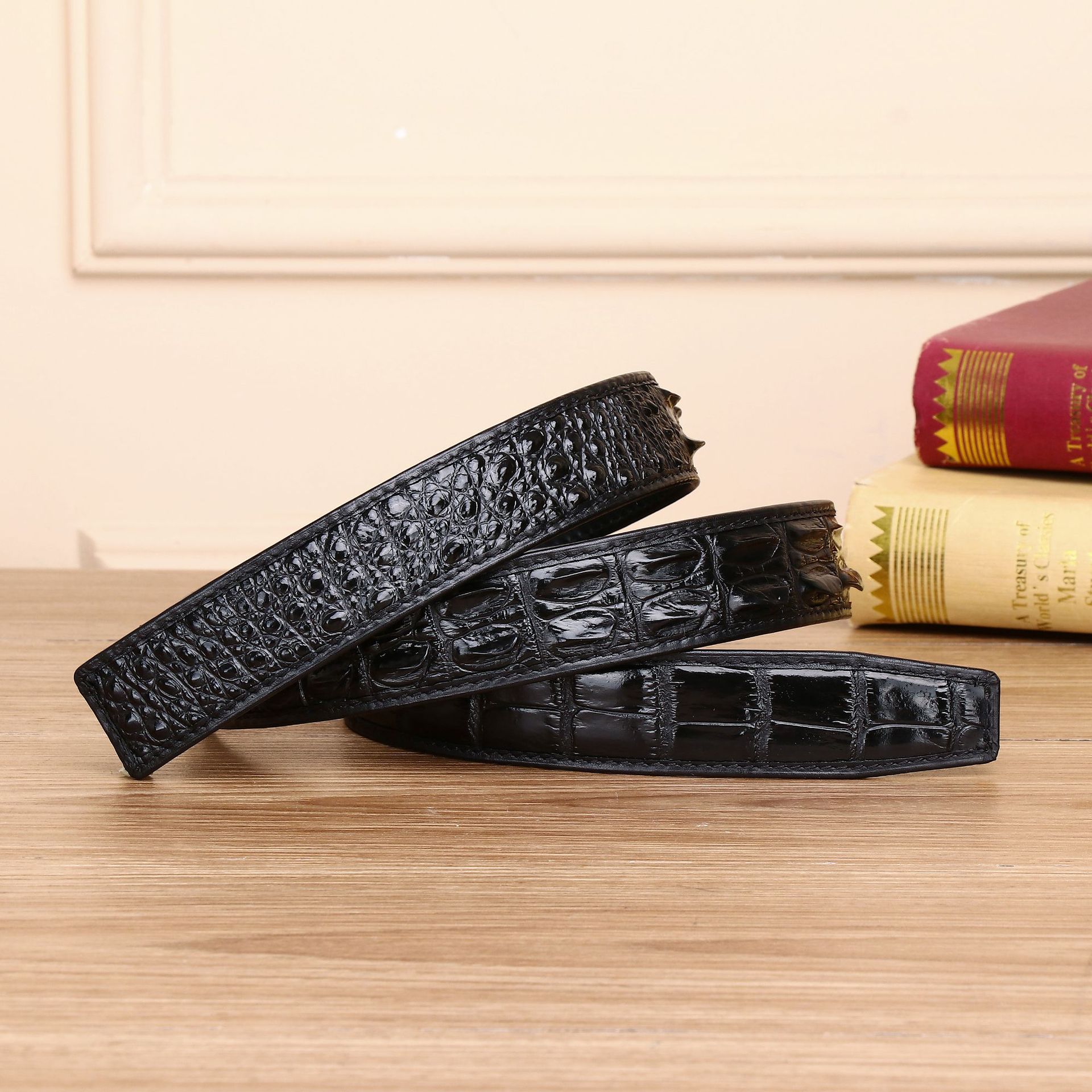 3.5宽鳄鱼自动皮带无拼接腰带