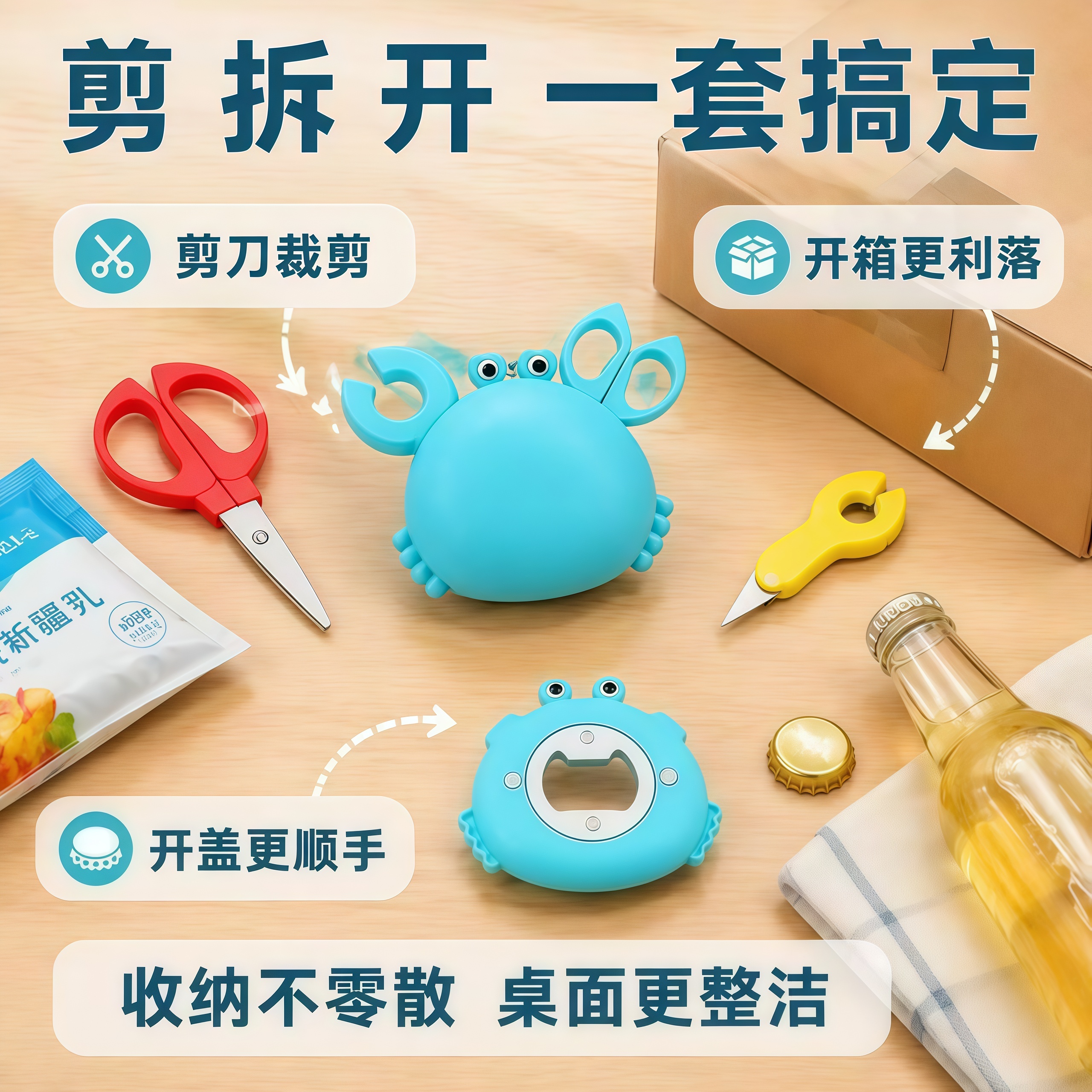 多功能螃蟹磁吸开瓶器冰箱贴创意便携啤酒起盖器迷你快递开箱刀 图片 2