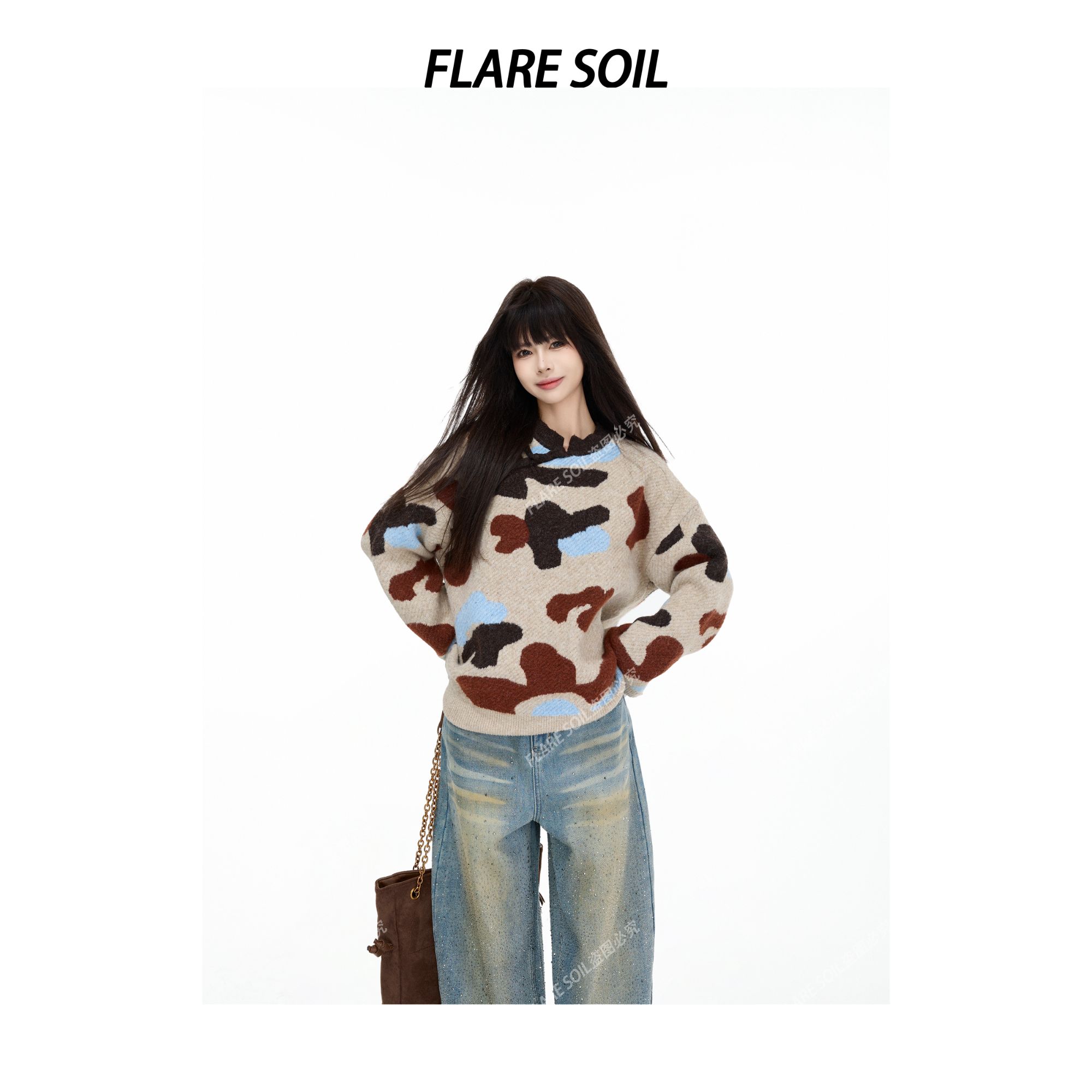 【FLARE SOIL】秋冬斑点盘扣针织韩系毛衣 T40471A