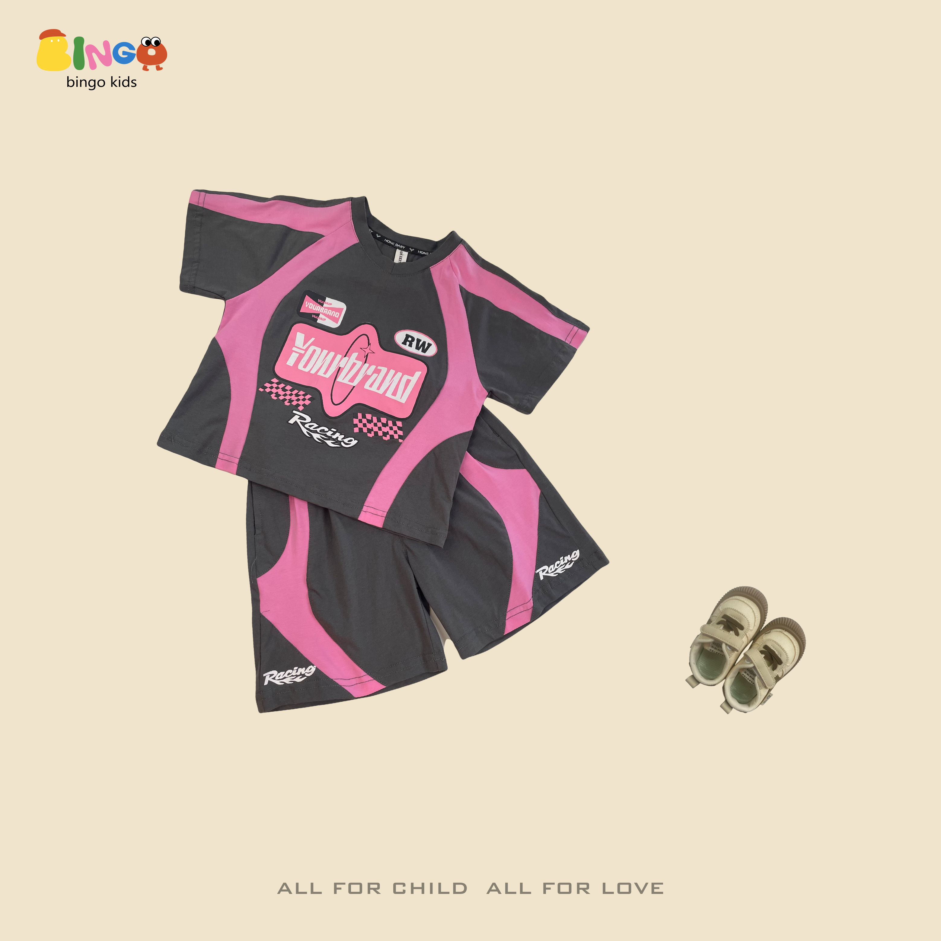 【货号139】儿童夏款机车风短袖套装灰色