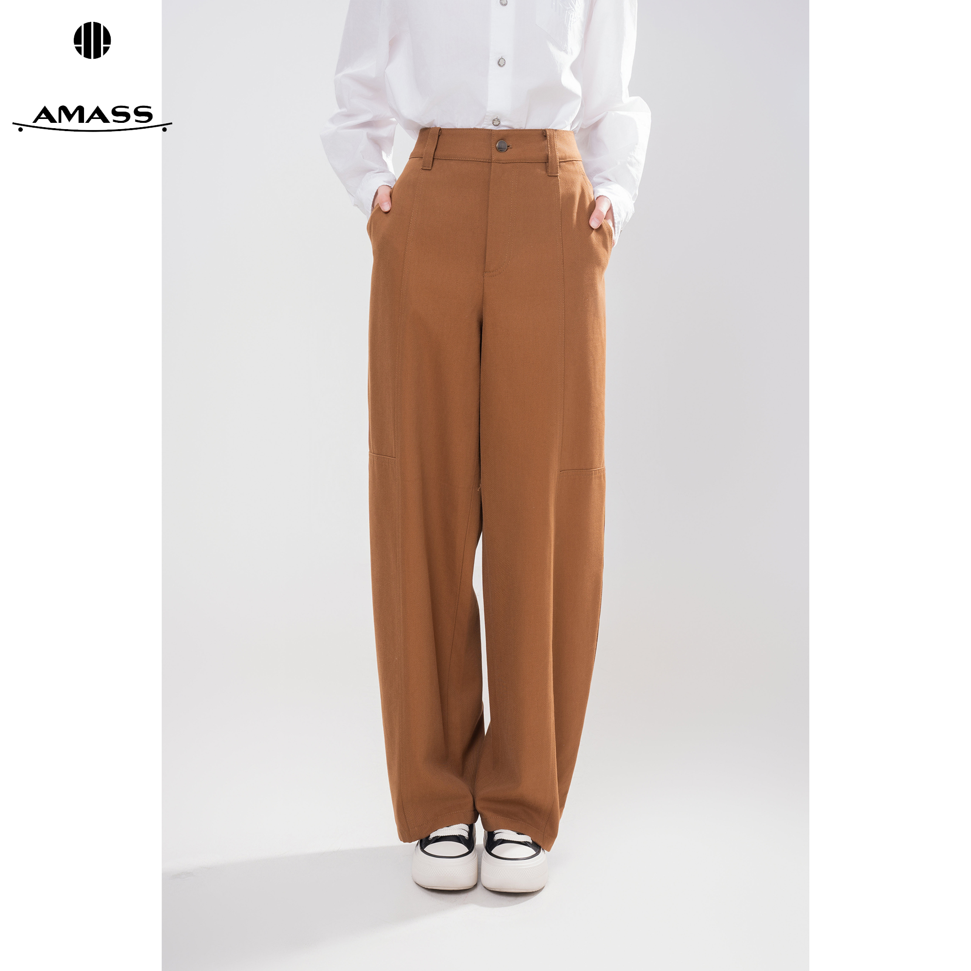 AMASS/阿玛施新款流光风复古质感时尚百搭秋季弯刀休闲裤女510088