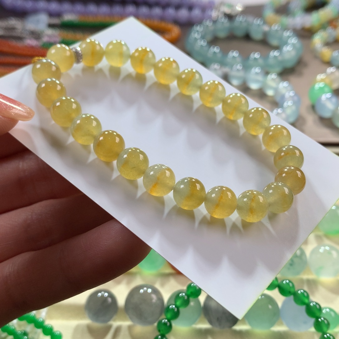 翡翠手链未镶嵌冰黄聚宝盆卡8