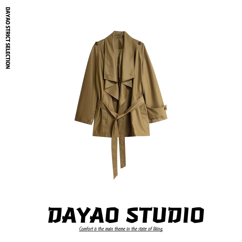 [no退no换]【权威来了】复古气质显瘦荡领系带风衣女垂坠感外套