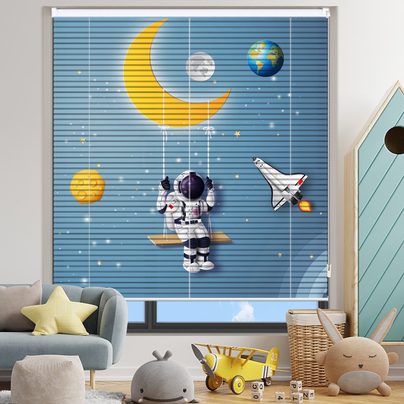 儿童房窗帘遮光百叶帘免打孔2025新款遮挡帘遮阳防晒卡通图案升降