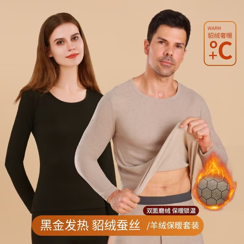 TUCANO/啄木鳥2025年新款情侣圆领黑金羊毛蚕丝保暖套装男