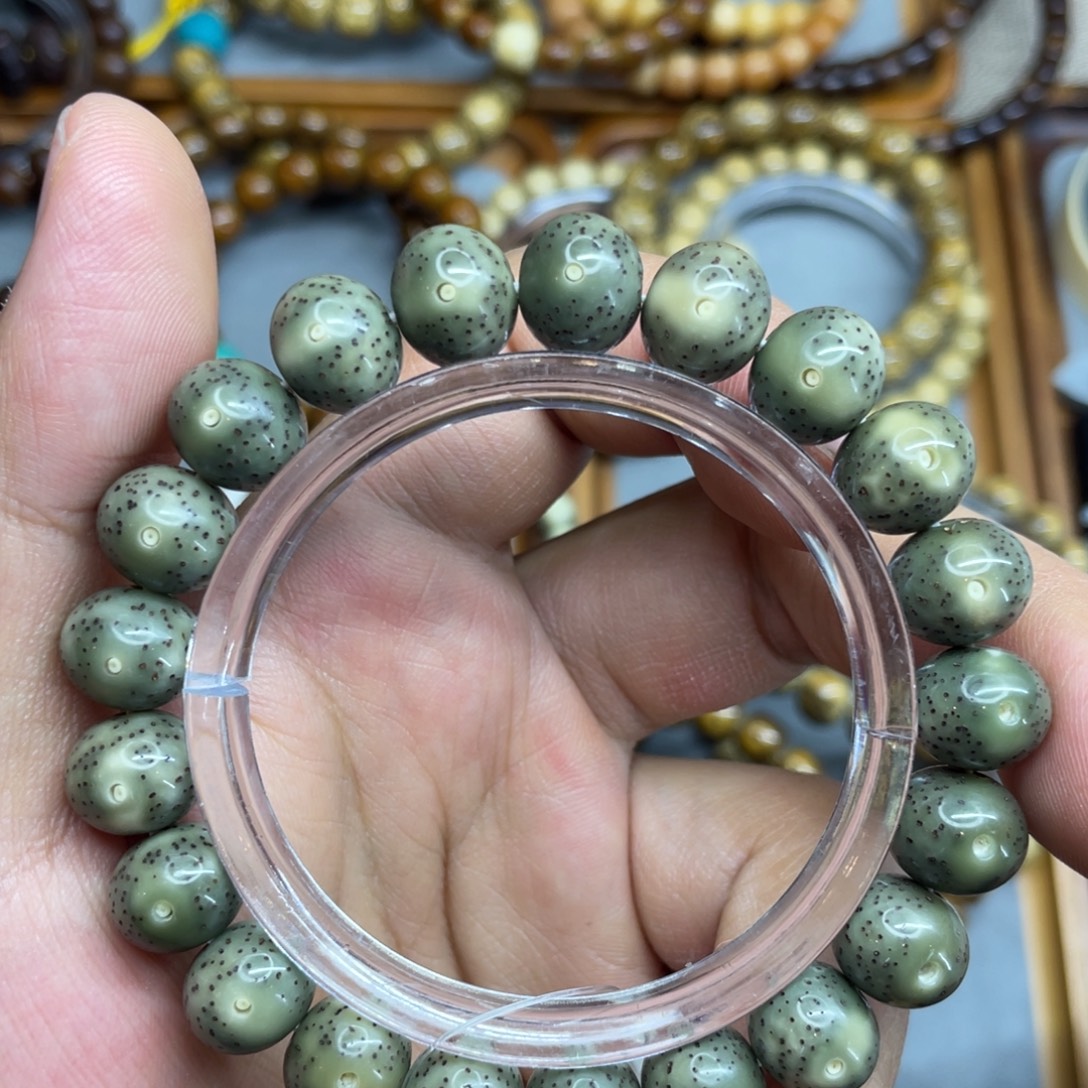 手串星月菩提12*10苹果珠石玉料糯冰绿幽灵
