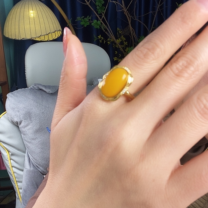 蜜蜡银S925镶嵌戒指戒指